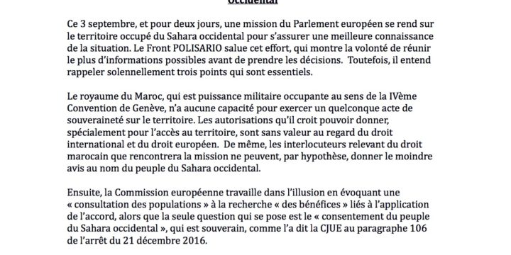 Accords UE-Maroc : le Front Polisario communique sur la mission officielle d’eurodéputés en visite au Sahara occidental