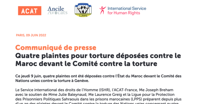 9 juin 2022 :4 plaintes pour torture sur des prisonniers politiques sahraouis déposées contre le Maroc devant le Comité contre la torture à Genève